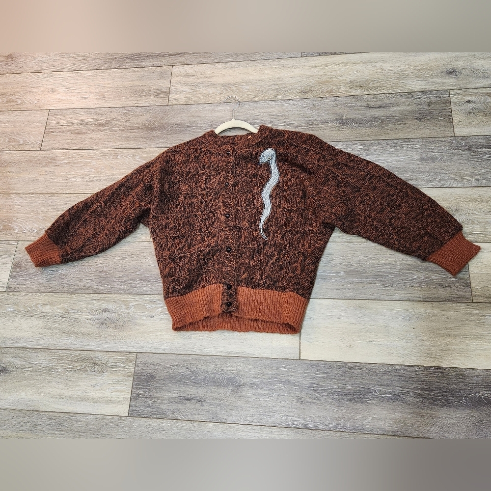 Vintage Woman's Brown Snake 70's Sweater Size Medium Whimsy